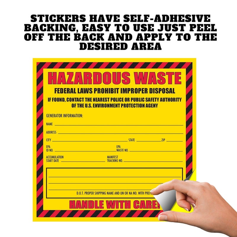 Safety Supply Mart Hazardous Waste Label, 6" x 6", Pack of 100, Yellow and Red Label, Self-Adhesive - Image 3